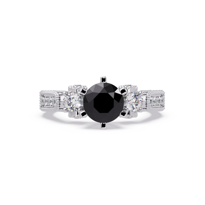1.4 CTW Round Three-Stone Pavé Colorstone Ring with Onyx center in 14K White Gold – Lunéa Paris