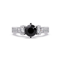 1.4 CTW Round Three-Stone Pavé Colorstone Ring with Onyx center in 14K White Gold – Lunéa Paris