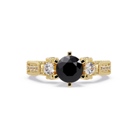 1.4 CTW Round Three-Stone Pavé Colorstone Ring with Onyx center in 14K Yellow Gold – Lunéa Paris