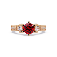 1.4 CTW Round Three-Stone Pavé Colorstone Ring with Ruby Red center in 14K Rose Gold – Lunéa Paris