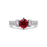 1.4 CTW Round Three-Stone Pavé Colorstone Ring with Ruby Red center in 14K White Gold – Lunéa Paris