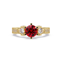 1.4 CTW Round Three-Stone Pavé Colorstone Ring with Ruby Red center in 14K Yellow Gold – Lunéa Paris