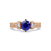 1.4 CTW Round Three-Stone Pavé Colorstone Ring with Sapphire Blue center in 14K Rose Gold – Lunéa Paris