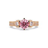 1.4 CTW Round Three-Stone Pavé Colorstone Ring with Tourmaline Pink center in 14K Rose Gold – Lunéa Paris