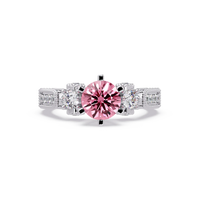 1.4 CTW Round Three-Stone Pavé Colorstone Ring with Tourmaline Pink center in 14K White Gold – Lunéa Paris