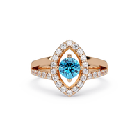 0.8 CTW Round Marquise Halo Pavé Colorstone Ring with Aquamarine Blue center in 14K Rose Gold – Lunéa Paris