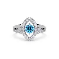 0.8 CTW Round Marquise Halo Pavé Colorstone Ring with Aquamarine Blue center in 14K White Gold – Lunéa Paris