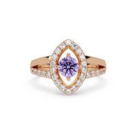 0.8 CTW Round Marquise Halo Pavé Colorstone Ring with Amethyst Purple center in 14K Rose Gold – Lunéa Paris