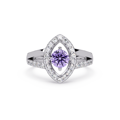 0.8 CTW Round Marquise Halo Pavé Colorstone Ring with Amethyst Purple center in 14K White Gold – Lunéa Paris