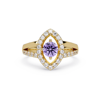 0.8 CTW Round Marquise Halo Pavé Colorstone Ring with Amethyst Purple center in 14K Yellow Gold – Lunéa Paris