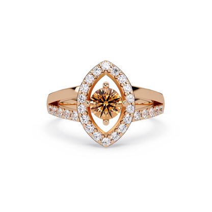 0.8 CTW Round Marquise Halo Pavé Colorstone Ring with Champagne Topaz center in 14K Rose Gold – Lunéa Paris