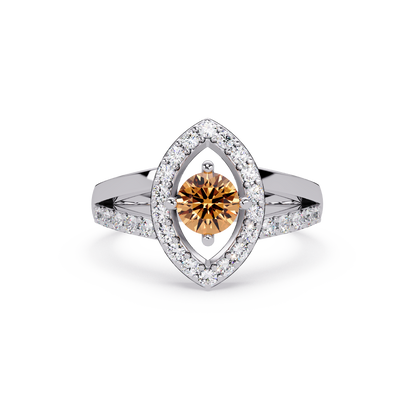 0.8 CTW Round Marquise Halo Pavé Colorstone Ring with Champagne Topaz center in 14K White Gold – Lunéa Paris