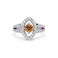 0.8 CTW Round Marquise Halo Pavé Colorstone Ring with Champagne Topaz center in 14K White Gold – Lunéa Paris