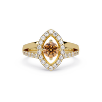 0.8 CTW Round Marquise Halo Pavé Colorstone Ring with Champagne Topaz center in 14K Yellow Gold – Lunéa Paris