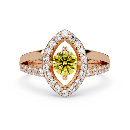 0.8 CTW Round Marquise Halo Pavé Colorstone Ring with Citrine Yellow center in 14K Rose Gold – Lunéa Paris
