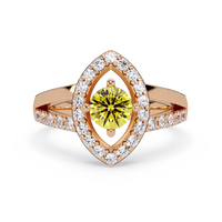 0.8 CTW Round Marquise Halo Pavé Colorstone Ring with Citrine Yellow center in 14K Rose Gold – Lunéa Paris