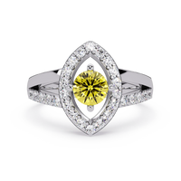 0.8 CTW Round Marquise Halo Pavé Colorstone Ring with Citrine Yellow center in 14K White Gold – Lunéa Paris