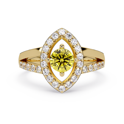 0.8 CTW Round Marquise Halo Pavé Colorstone Ring with Citrine Yellow center in 14K Yellow Gold – Lunéa Paris