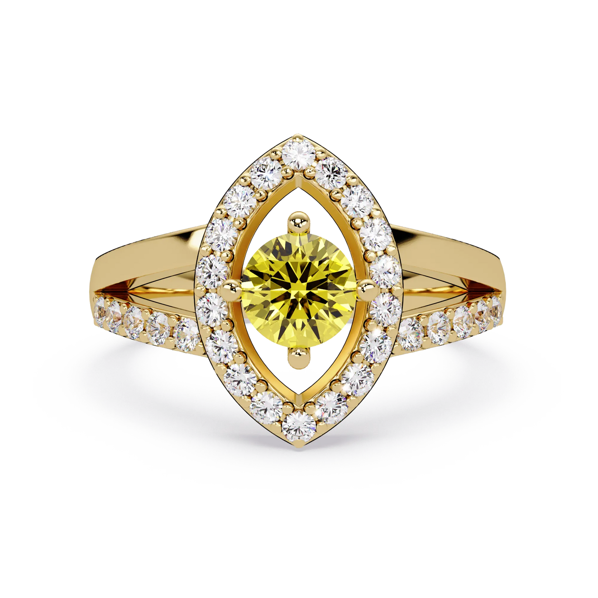 0.8 CTW Round Marquise Halo Pavé Colorstone Ring with Citrine Yellow center in 14K Yellow Gold – Lunéa Paris