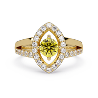 0.8 CTW Round Marquise Halo Pavé Colorstone Ring with Citrine Yellow center in 14K Yellow Gold – Lunéa Paris