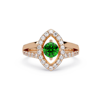 0.8 CTW Round Marquise Halo Pavé Colorstone Ring with Emerald Green center in 14K Rose Gold – Lunéa Paris