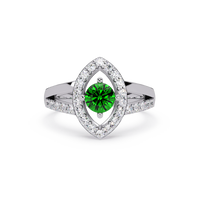 0.8 CTW Round Marquise Halo Pavé Colorstone Ring with Emerald Green center in 14K White Gold – Lunéa Paris