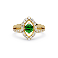 0.8 CTW Round Marquise Halo Pavé Colorstone Ring with Emerald Green center in 14K Yellow Gold – Lunéa Paris