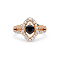 0.8 CTW Round Marquise Halo Pavé Colorstone Ring with Onyx center in 14K Rose Gold – Lunéa Paris