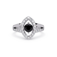 0.8 CTW Round Marquise Halo Pavé Colorstone Ring with Onyx center in 14K White Gold – Lunéa Paris