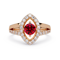 0.8 CTW Round Marquise Halo Pavé Colorstone Ring with Ruby Red center in 14K Rose Gold – Lunéa Paris