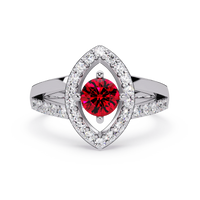 0.8 CTW Round Marquise Halo Pavé Colorstone Ring with Ruby Red center in 14K White Gold – Lunéa Paris