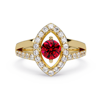 0.8 CTW Round Marquise Halo Pavé Colorstone Ring with Ruby Red center in 14K Yellow Gold – Lunéa Paris