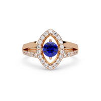 0.8 CTW Round Marquise Halo Pavé Colorstone Ring with Sapphire Blue center in 14K Rose Gold – Lunéa Paris