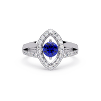 0.8 CTW Round Marquise Halo Pavé Colorstone Ring with Sapphire Blue center in 14K White Gold – Lunéa Paris