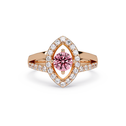 0.8 CTW Round Marquise Halo Pavé Colorstone Ring with Tourmaline Pink center in 14K Rose Gold – Lunéa Paris