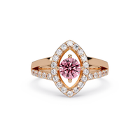 0.8 CTW Round Marquise Halo Pavé Colorstone Ring with Tourmaline Pink center in 14K Rose Gold – Lunéa Paris