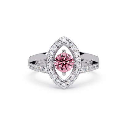 0.8 CTW Round Marquise Halo Pavé Colorstone Ring with Tourmaline Pink center in 14K White Gold – Lunéa Paris