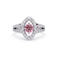 0.8 CTW Round Marquise Halo Pavé Colorstone Ring with Tourmaline Pink center in 14K White Gold – Lunéa Paris