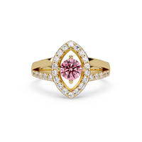 0.8 CTW Round Marquise Halo Pavé Colorstone Ring with Tourmaline Pink center in 14K Yellow Gold – Lunéa Paris
