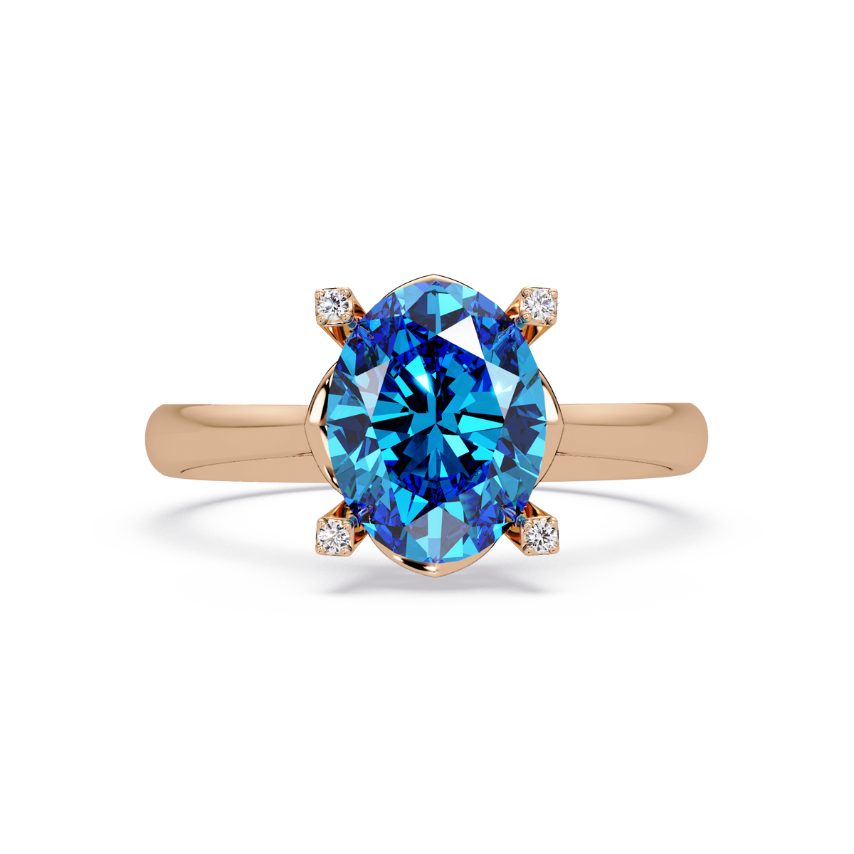 1.8 CTW Oval Diamond-Accent Colorstone Solitaire Ring with Aquamarine Blue center in 14K Rose Gold – Lunéa Paris
