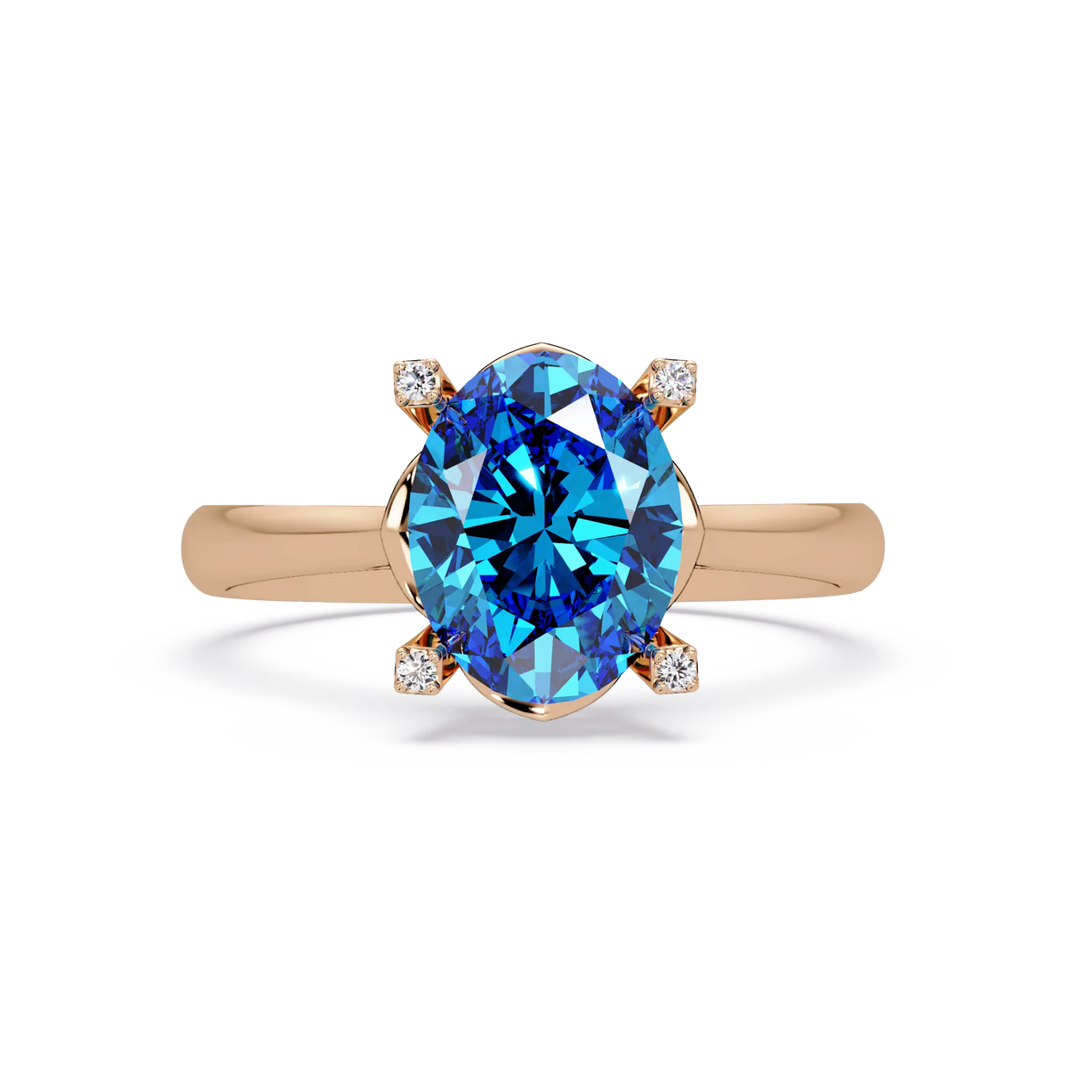 1.8 CTW Oval Diamond-Accent Colorstone Solitaire Ring with Aquamarine Blue center in 14K Rose Gold – Lunéa Paris