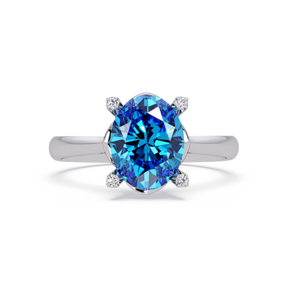1.8 CTW Oval Diamond-Accent Colorstone Solitaire Ring with Aquamarine Blue center in 14K White Gold – Lunéa Paris