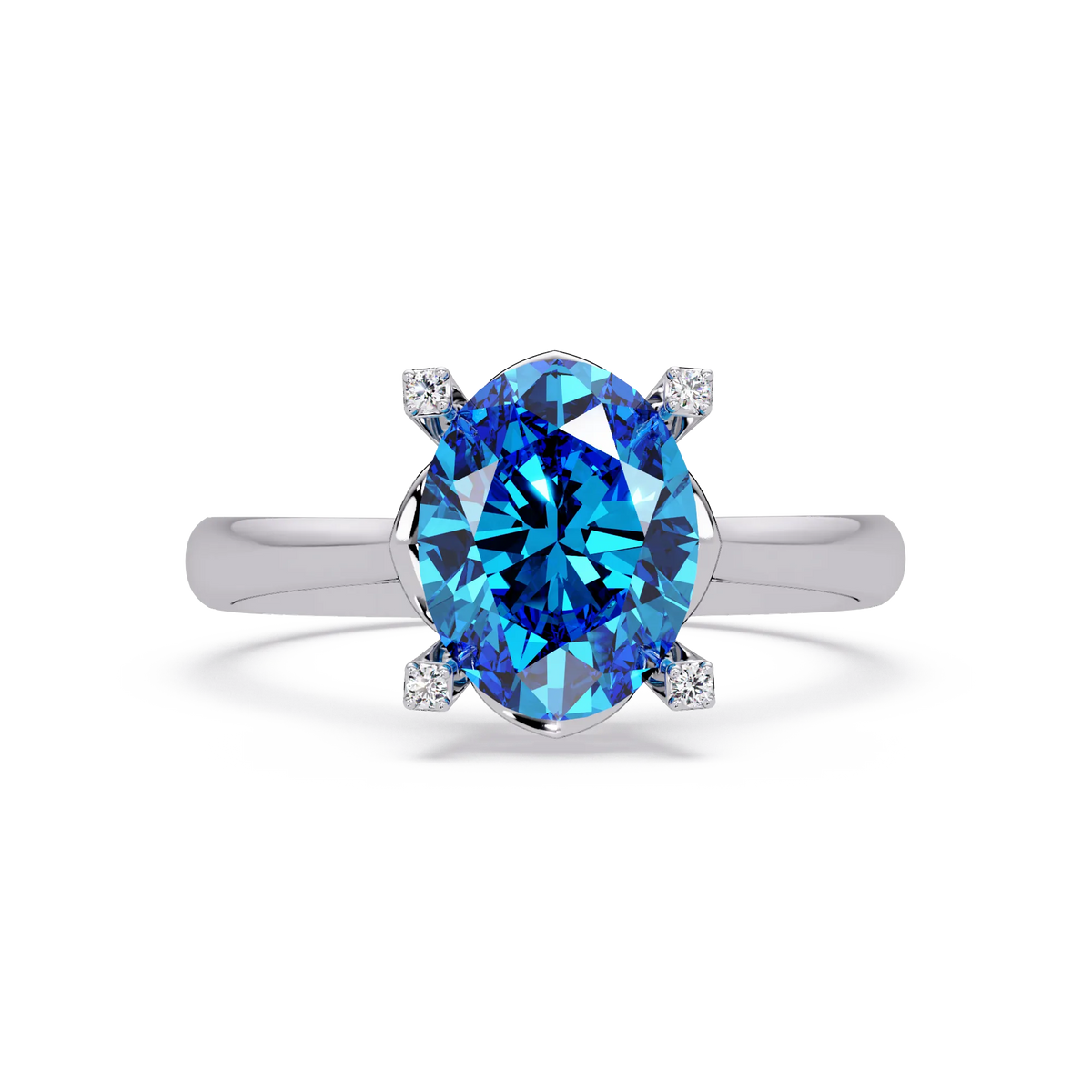 1.8 CTW Oval Diamond-Accent Colorstone Solitaire Ring with Aquamarine Blue center in 14K White Gold – Lunéa Paris