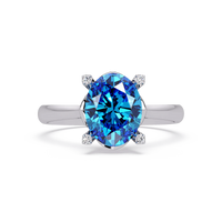 1.8 CTW Oval Diamond-Accent Colorstone Solitaire Ring with Aquamarine Blue center in 14K White Gold – Lunéa Paris
