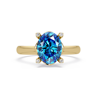 1.8 CTW Oval Diamond-Accent Colorstone Solitaire Ring with Aquamarine Blue center in 14K Yellow Gold – Lunéa Paris