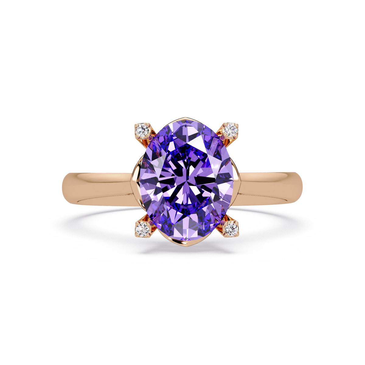 1.8 CTW Oval Diamond-Accent Colorstone Solitaire Ring with Amethyst Purple center in 14K Rose Gold – Lunéa Paris