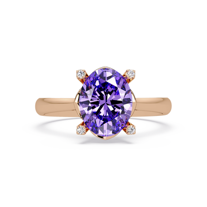 1.8 CTW Oval Diamond-Accent Colorstone Solitaire Ring with Amethyst Purple center in 14K Rose Gold – Lunéa Paris