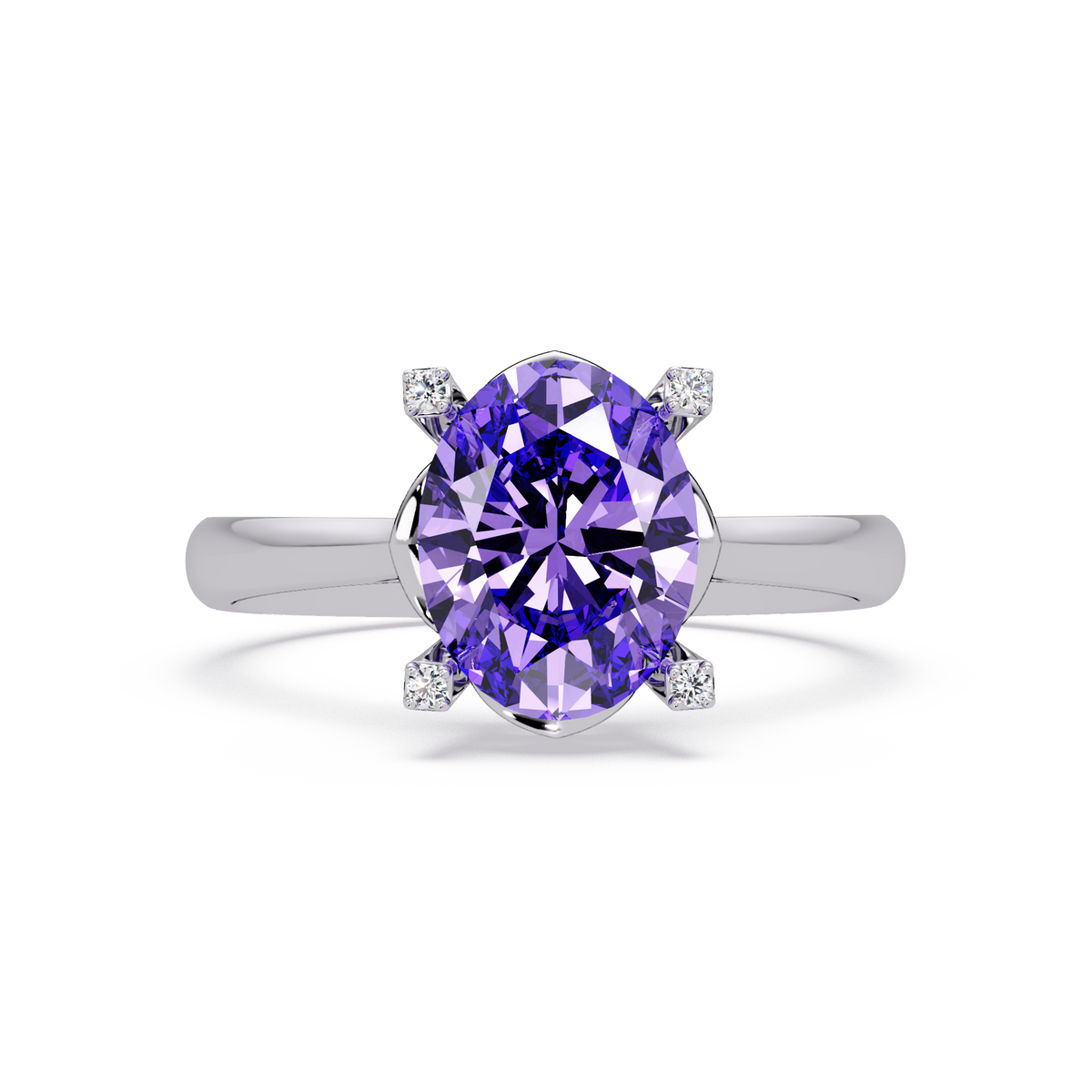 1.8 CTW Oval Diamond-Accent Colorstone Solitaire Ring with Amethyst Purple center in 14K White Gold – Lunéa Paris
