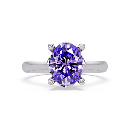 1.8 CTW Oval Diamond-Accent Colorstone Solitaire Ring with Amethyst Purple center in 14K White Gold – Lunéa Paris
