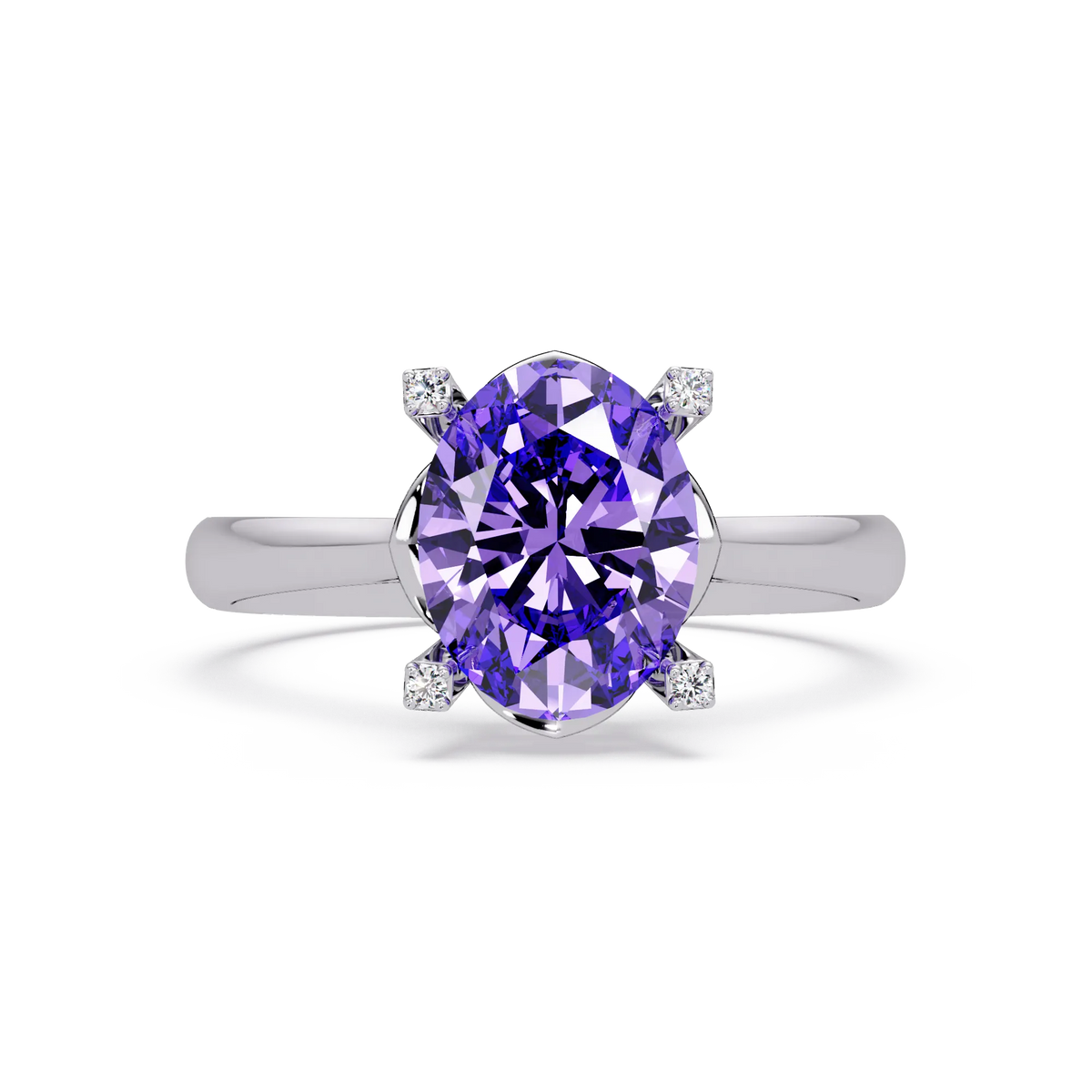 1.8 CTW Oval Diamond-Accent Colorstone Solitaire Ring with Amethyst Purple center in 14K White Gold – Lunéa Paris